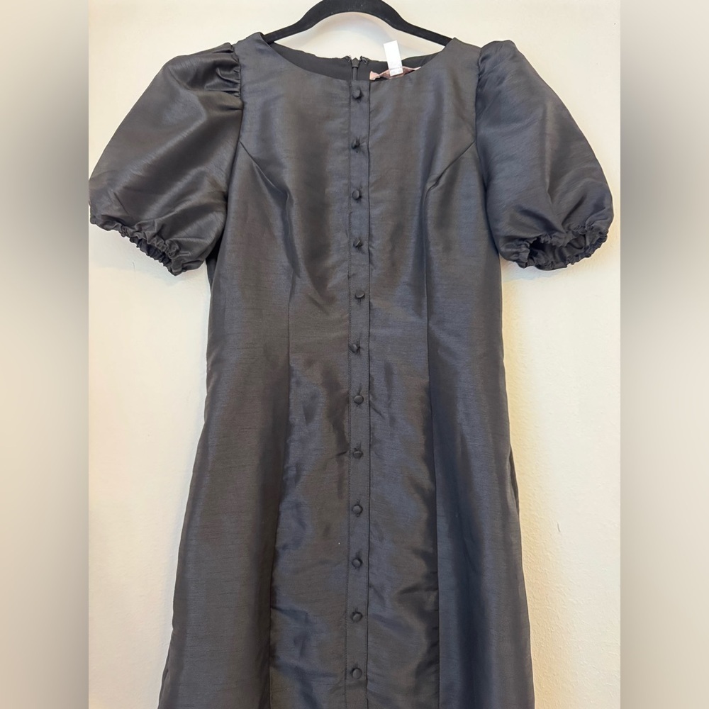 NWT Hutch Cove Black Boat Neck Button Front Puff Sleeve Mini Dress- Small - Picture 7 of 14
